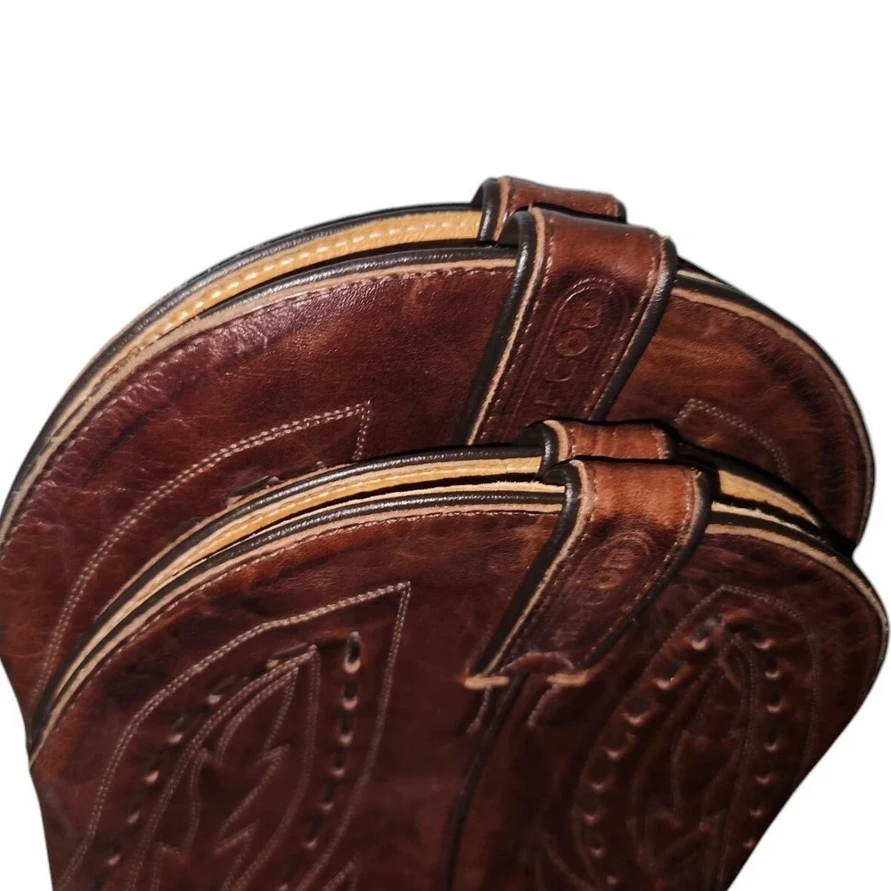 Vintage Boulet Leather Cowboy Boots, Western Brown, Decorative Stitching 8 Wide‎